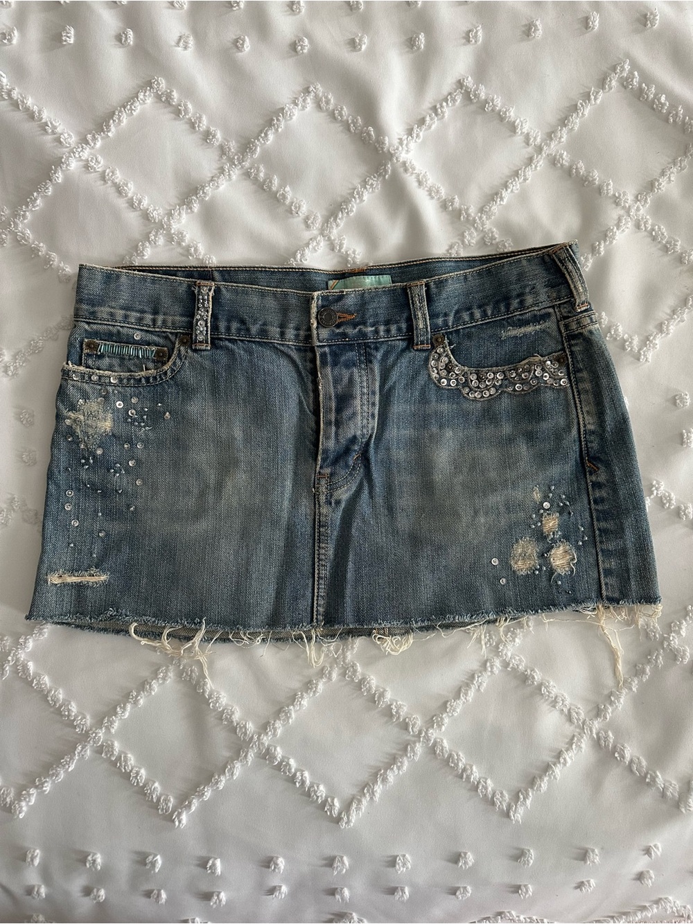 Y2K Hollister Distressed Embellished Denim Mini Skirt